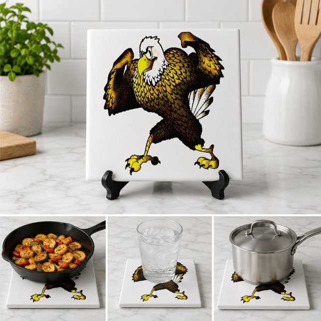 Cartoon bekämpft Adler Fliese (Cartoon Fighting Bald Eagle Bird Decor Kitchen Ceramic Tile)