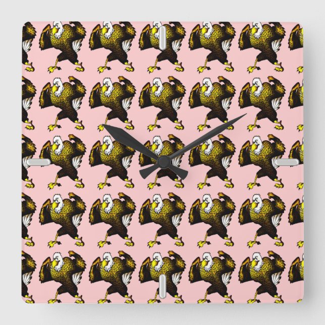 Cartoon bekämpft Adler Quadratische Wanduhr (Vorderseite)