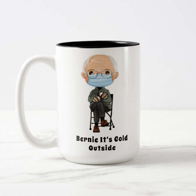 Cartoon Bernie Sanders und sein Warm Brown Mittens Zweifarbige Tasse (Links)