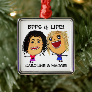 Cartoon-Beste-Freundinnen Blondine und Brünette Ornament Aus Metall
