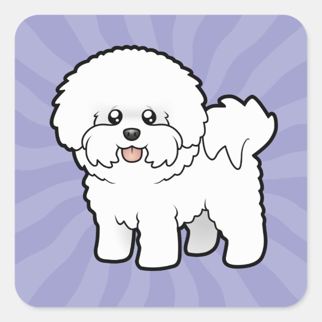 Cartoon Bichon Frise Quadratischer Aufkleber (Vorderseite)
