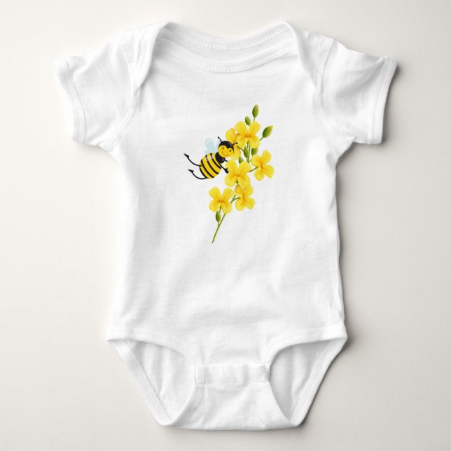 Cartoon Biene und gelbe Blumen Puppycat Cardamon Baby Strampler (Vorderseite)