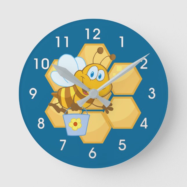 Cartoon-Biene und Honig-Kamm-Uhr Runde Wanduhr (Vorderseite)