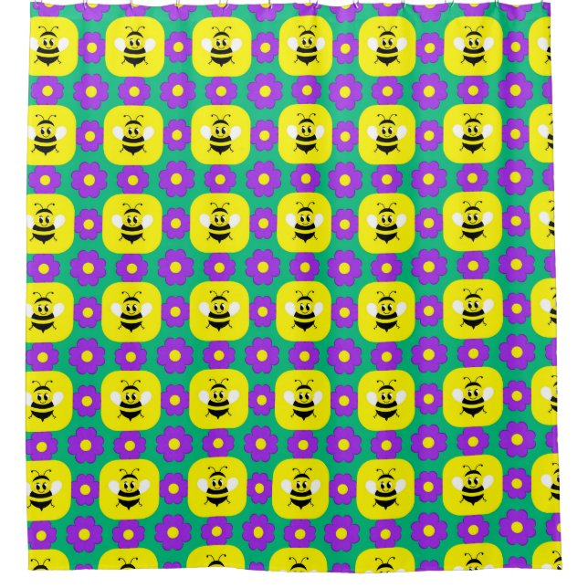 Cartoon Bienen und Blume Duschvorhang (Vorderseite)