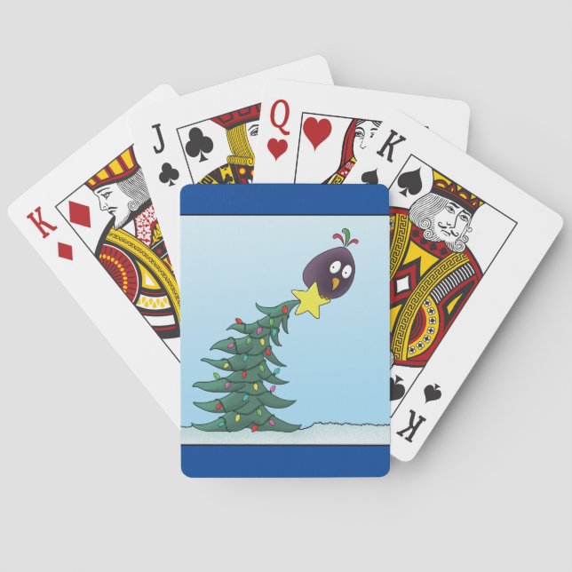 Cartoon Bird Christmas Tree Star Spielkarten (Rückseite)