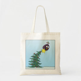Cartoon Bird Christmas Tree Star Tragetasche