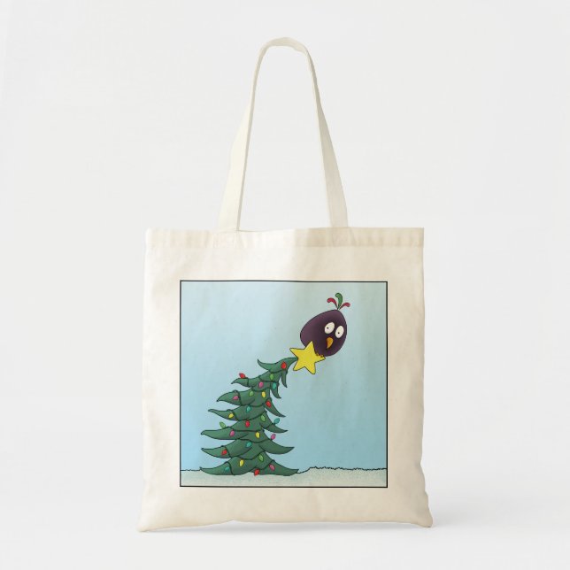 Cartoon Bird Christmas Tree Star Tragetasche (Vorne)