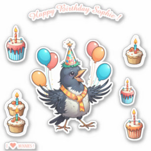 Cartoon Bird - Happy Birthday Personalisiert Aufkleber