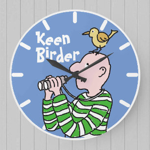 Cartoon Bird Watcher & Bird Große Wanduhr