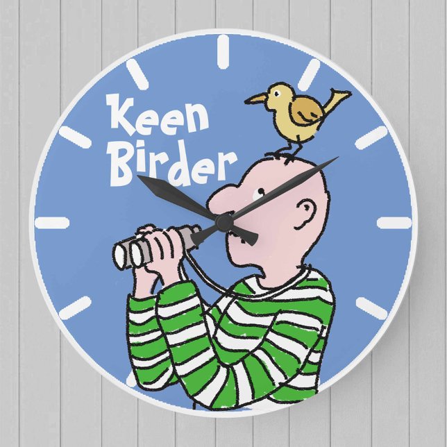 Cartoon Bird Watcher & Bird Große Wanduhr (Von Creator hochgeladen)