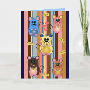 Cartoon birthday card with mice & cheese karte
