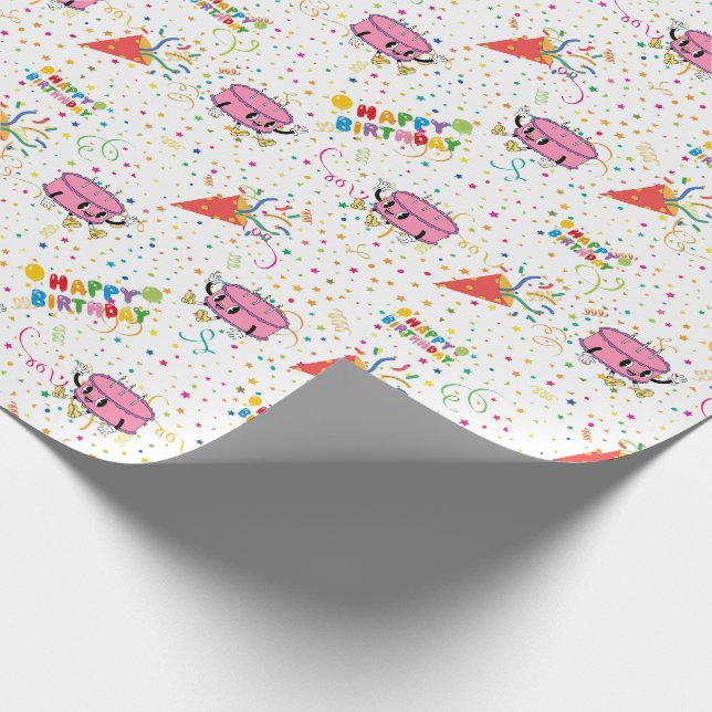 Cartoon Birthday Celebration Wrapping Paper Geschenkpapier (Ecke)