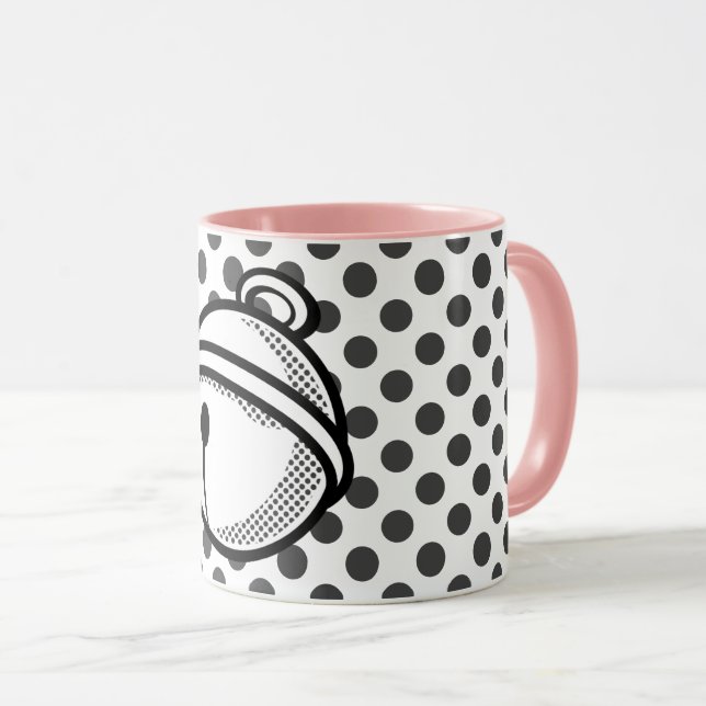 Cartoon Black White Grey Cat Bell Vector Pop Art Tasse (VorderseiteRechts)