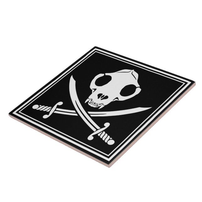 Cartoon Black White Jolly Kitty Pirate Skull Bones Fliese (Seite)