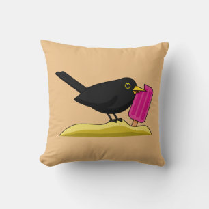 Cartoon Blackbird isst eine Eiscreme Kissen