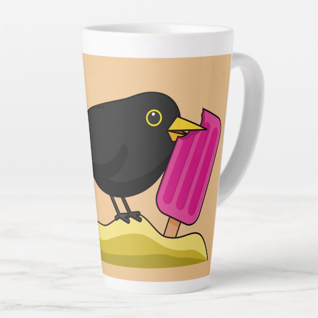 Cartoon Blackbird isst eine Eiscreme Milchtasse (Rechte Ecke)