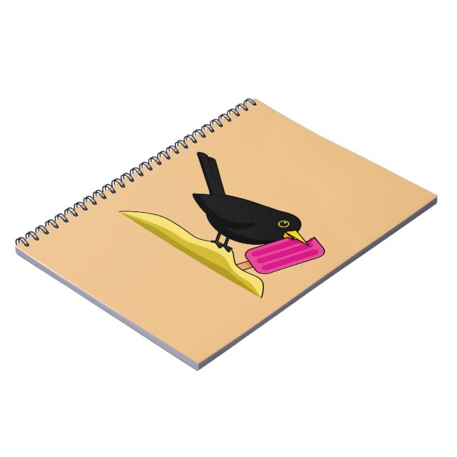 Cartoon Blackbird isst eine Eiscreme Notizblock (Linke Seite)