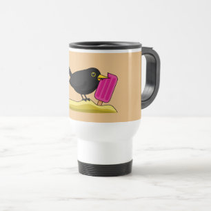 Cartoon Blackbird isst eine Eiscreme Reisebecher