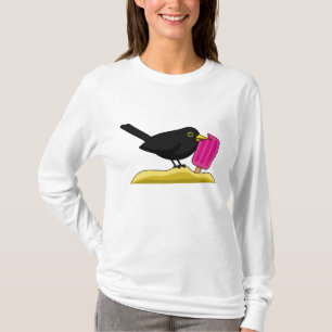 Cartoon Blackbird isst eine Eiscreme T-Shirt
