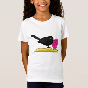 Cartoon Blackbird isst eine Eiscreme T-Shirt
