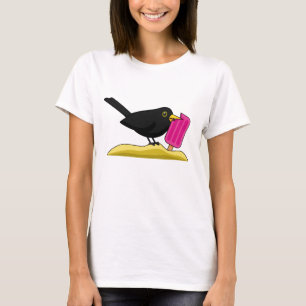 Cartoon Blackbird isst eine Eiscreme T-Shirt