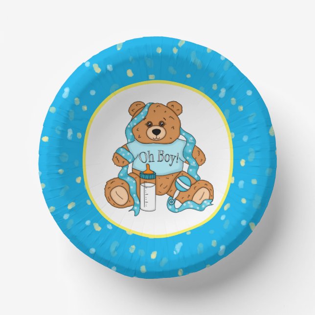 Cartoon blau und gelb Teddy Bear Babydusche Pappteller (Vorderseite)