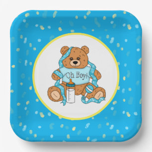 Cartoon blau und gelb Teddy Bear Babydusche Pappteller