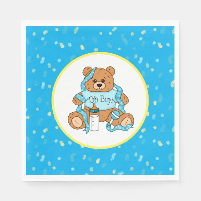 Cartoon blau und gelb Teddy Bear Babydusche Serviette (Vorderseite)