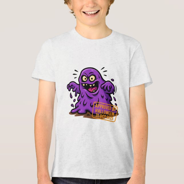 Cartoon Blob - Wird zu Halloween genehmigt Tri-Blend Shirt (Vorderseite)