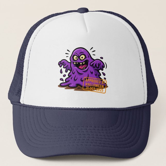 Cartoon Blob - Wird zu Halloween genehmigt Truckerkappe (Vorderseite)