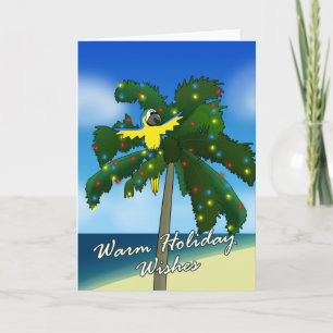 Cartoon Blue and Gold Macaw Weihnachtskarte Feiertagskarte