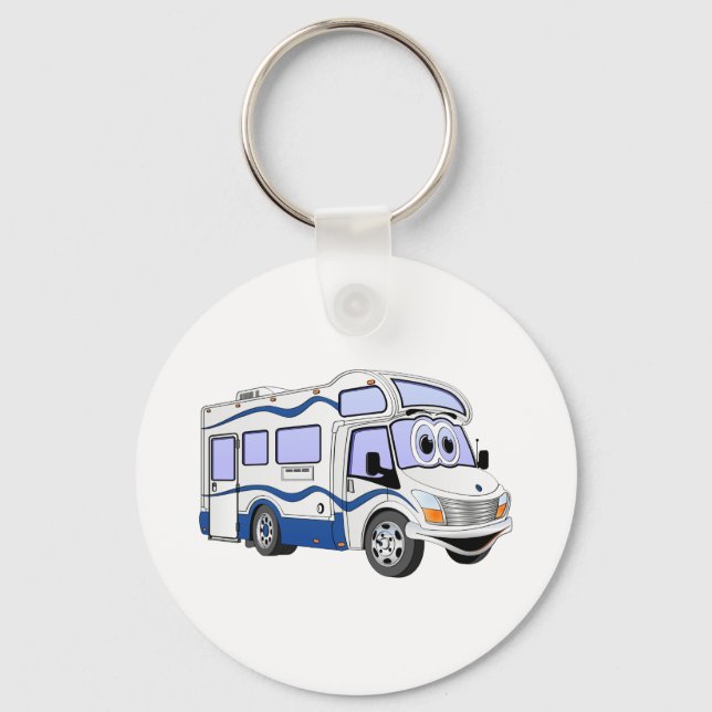 Cartoon Blue Camper Schlüsselanhänger (Vorderseite)