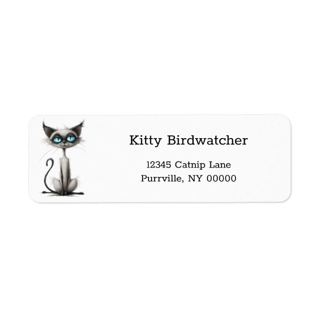 Cartoon Blue Eyes Siamese Katze Funny Rücksendeadr (Vorne)