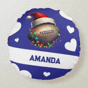 Cartoon Blue Merry American Football Name Rundes Kissen
