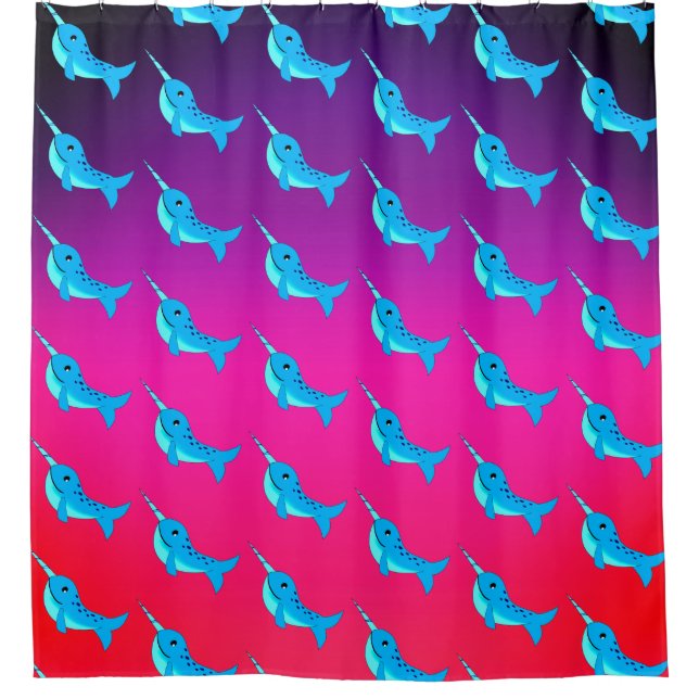 Cartoon blue narwhals pattern on Navy Blue Duschvorhang (Vorderseite)