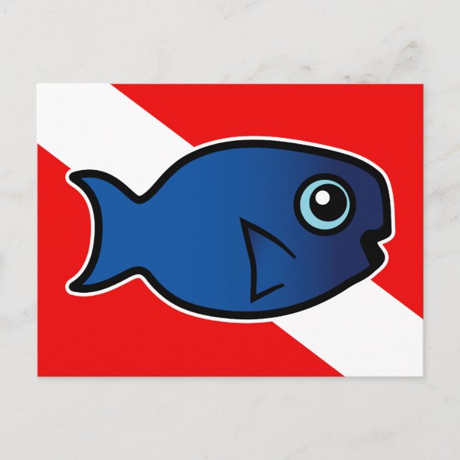 Cartoon Blue Parrotfish Tauchflagge Postkarte (Vorderseite)