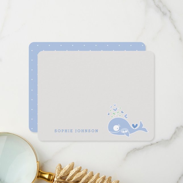 Cartoon Blue Pregnant Whale Boy Twins Baby Dusche Dankeskarte (Vorderseite/Rückseite Beispiel)