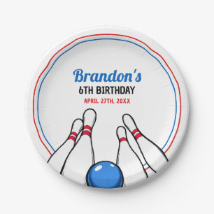 Cartoon Blue & Red Bowling Kinder 6. Geburtstag Pappteller