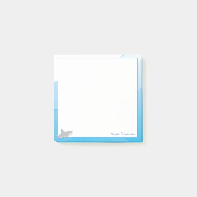 Cartoon Blue White Gray Hai Tierbezeichnung Post-it Klebezettel (Vorderseite)