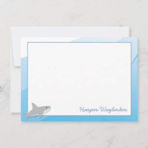 Cartoon Blue White Gray Shark Name Mitteilungskarte