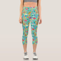 Cartoon Blume Muster Hochwaisted Yoga Capris