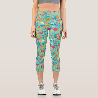 Cartoon Blume Muster Hochwaisted Yoga Capris