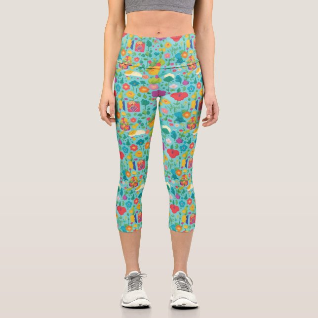 Cartoon Blume Muster Hochwaisted Yoga Capris (Vorderseite)