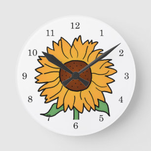 Cartoon-Blumen, Sommer-Blumensonnenblume Runde Wanduhr