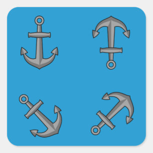 Cartoon Boat Anchor Set Quadratischer Aufkleber