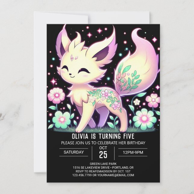 Cartoon Boho Fox Digital Geburtstag Einladung (Vorderseite)