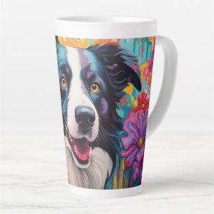 Cartoon Border Collie im Garten Latte Tasse