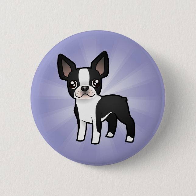 Cartoon Boston Terrier Button (Vorderseite)