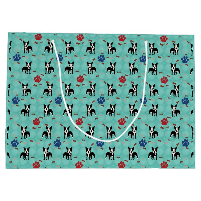 Cartoon Boston Terrier Große Geschenktüte (Rückseite)