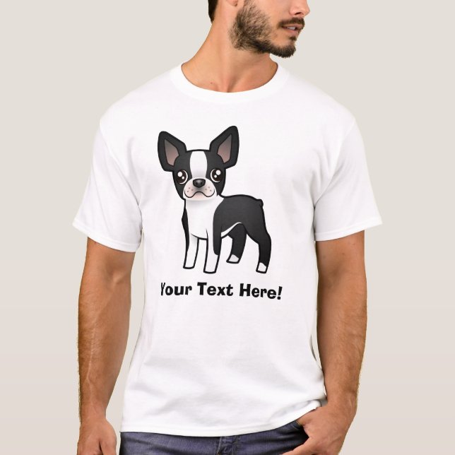 Cartoon-Boston-Terrier T-Shirt (Vorderseite)